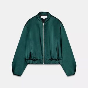 Zara Satin Green Bomber Jacket